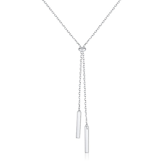 DAOCHONG Long Bar Necklace for Women Sterling Silver Bar Y Lariat Long Chain Drop Adjustable Necklace Gift for Her, 30"