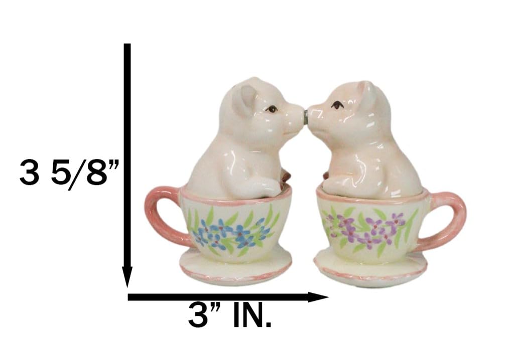 Ebros Ceramic Pastel Pink Adorable Tea Cup Pigs In Miniature Teacups Kissing Salt And Pepper Shakers Set Valentines Love Porky Pig Themed Figurines Party Kitchen Collectible Decorative Accents