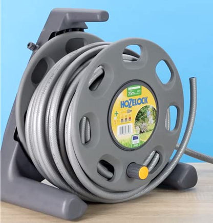 HOZELOCK - Compact Hose Reel 25m (ø 12.5 mm) : Integrated Handle, Supplied with 25m of Multi-purpose Hose, Fittings and Nozzle, Max. Capacity 30m [2412P0275]