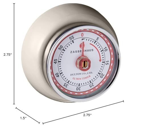 Zassenhaus Magnetic Retro Kitchen Timer, Classic Mechanical Cooking Timer (Black)