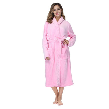 RONGTAI Fleece Robes for Women Plush Soft Warm Long Bathrobe with Pockets - Pink - Large