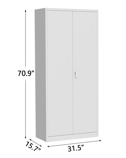 MegaChoice 71" Metal Garage Storage Cabinet with 2 Doors and 4 Adjustable Shelves, Steel Lockable File Cabinet, Locking Tool Cabinets for Pantry, Garage, Office, Shop, Organization, Etc, White