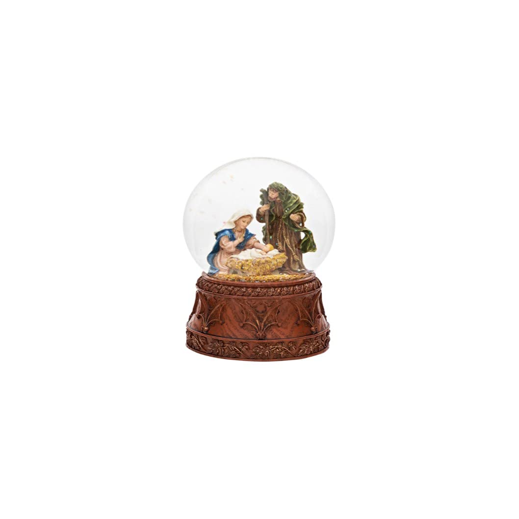 Christmas Nativity 120MM Musical Snow Globe Glitterdome with Carved Wood Base - Plays Tune O'Holy Night