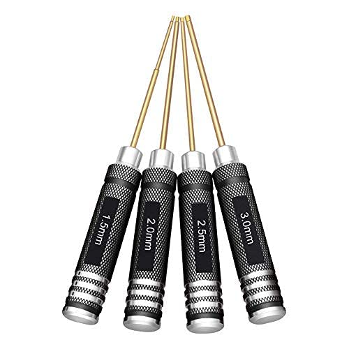 HRB 4pcs 1.5mm 2.0mm 2.5mm 3.0mm Hex Screw Driver Set Titanium Hexagon Screwdriver Wrench Tool Kit for Multi-Axis FPV Racing Drone RC Quadcopter Helicopter Car Models