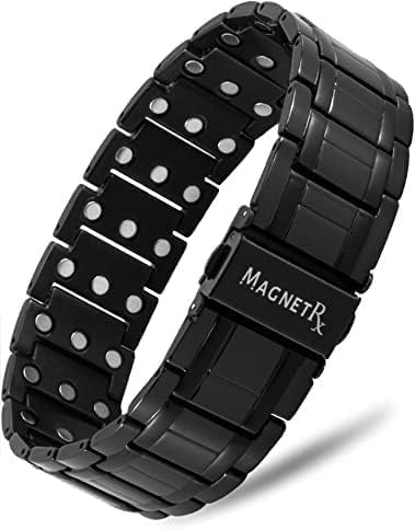 MagnetRX® 3X Strength Magnetic Bracelets for Men - Effective Titanium Magnetic Bracelet Men - Premium Fold-over Clasp & Adjustable Length with Sizing Tool & Gift Box (Black)