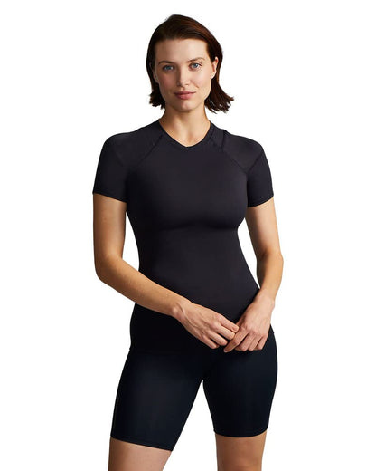 Tommie Copper Shoulder Support Shirt for Women, Posture Corrector Compression Shirt with UPF 50 Sun Protection, Women's Compression Shirt, Shoulder Compression, Shoulder Support for Women, Black S