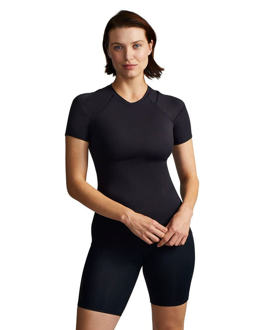 Tommie Copper Shoulder Support Shirt for Women, Posture Corrector Compression Shirt with UPF 50 Sun Protection, Women's Compression Shirt, Shoulder Compression, Shoulder Support for Women, Black S