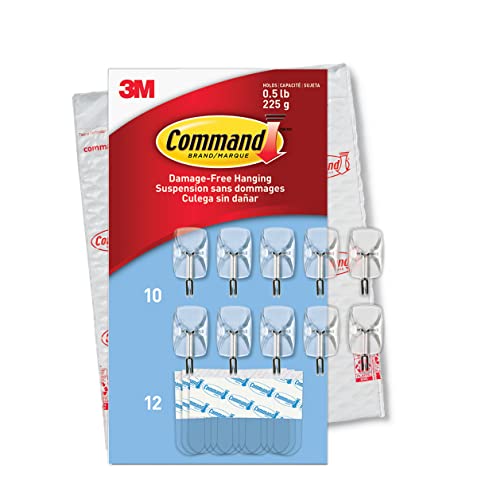 Command Small Clear Wire Toggle Hooks, 10 Wall Hooks and 12 Command Strips, Damage-Free Hanging with Adhesive, Great for Hanging Christmas Decorations, Holds up to 0.5 lb