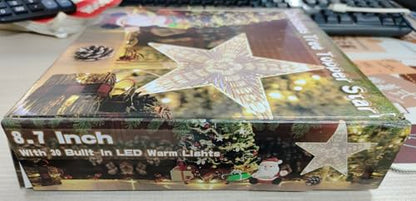 Christmas Tree Topper Farmhouse Christmas Decor Christmas Tree Decorations Rattan Natural Christmas Tree Star with 10 Warm LED Lights for Rustic Christmas Ornaments Holiday Seasonal Decoration 10 Inch