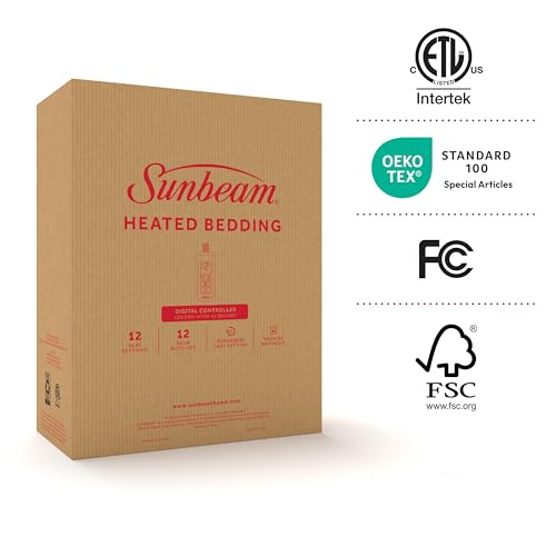 Sunbeam Premium Quilted Electric Heated Mattress Pad Twin 39" x 75" - 12 Heat Settings, 12-Hour Selectable Auto Shut-Off, Fast Heating, Warming Bed, Machine Washable, Extra-Soft Warm Cozy