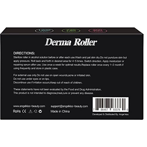 Derma Roller for Face and Body - Angel Kiss 4 in 1 Titanium Microneedling Roller Kit Micro Needle Microneedle Roller, 300 and 720 Needles 0.25mm,1200 Needle 0.3mm, Microdermabrasion Roller Men Women
