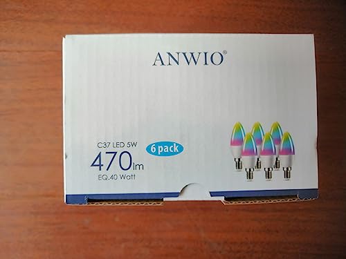 ANWIO Smart Bulb E14,Smart Candle Bulb,470Lm,E14 Alexa Smart Light Bulb,5W Replace 40 Watt Alexa Candle Light Bulb,Light Changing Bulbs,Google Assistant, Remote Control Bulbs (6 Pack)