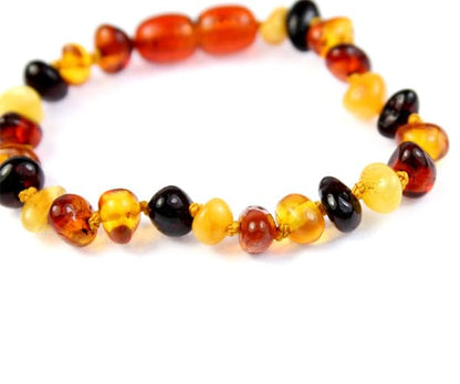 SilverAmber Jewellery UK New Baltic Amber Anklet Bracelet Mix - Handmade 100% Genuine Amber Polished Beads - Premium Quality - Sizes 12-27 CM - (Size: 15 CM)