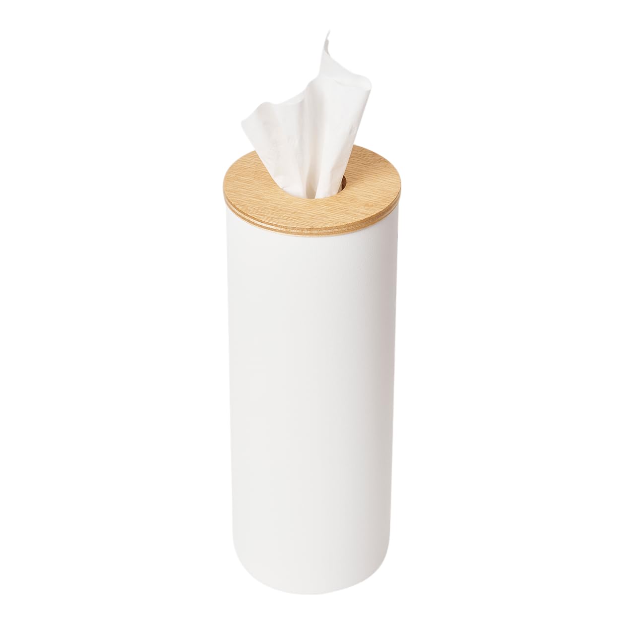 Yamazaki Home Rin Reusable Round Tissue Holder Case, Metal Tissue Container with Wooden Lid - Large - Steel + Wood