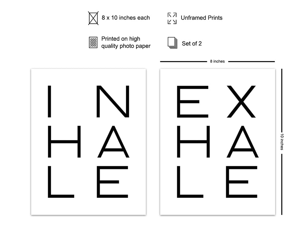 Inhale Exhale Wall Art - Zen Inspirational Meditation Wall Art Print - Unframed Typography - Spiritual Gift for Meditation Fans - Great for Bedroom, Yoga Studio - Chic Home Decor - 8x10 Print