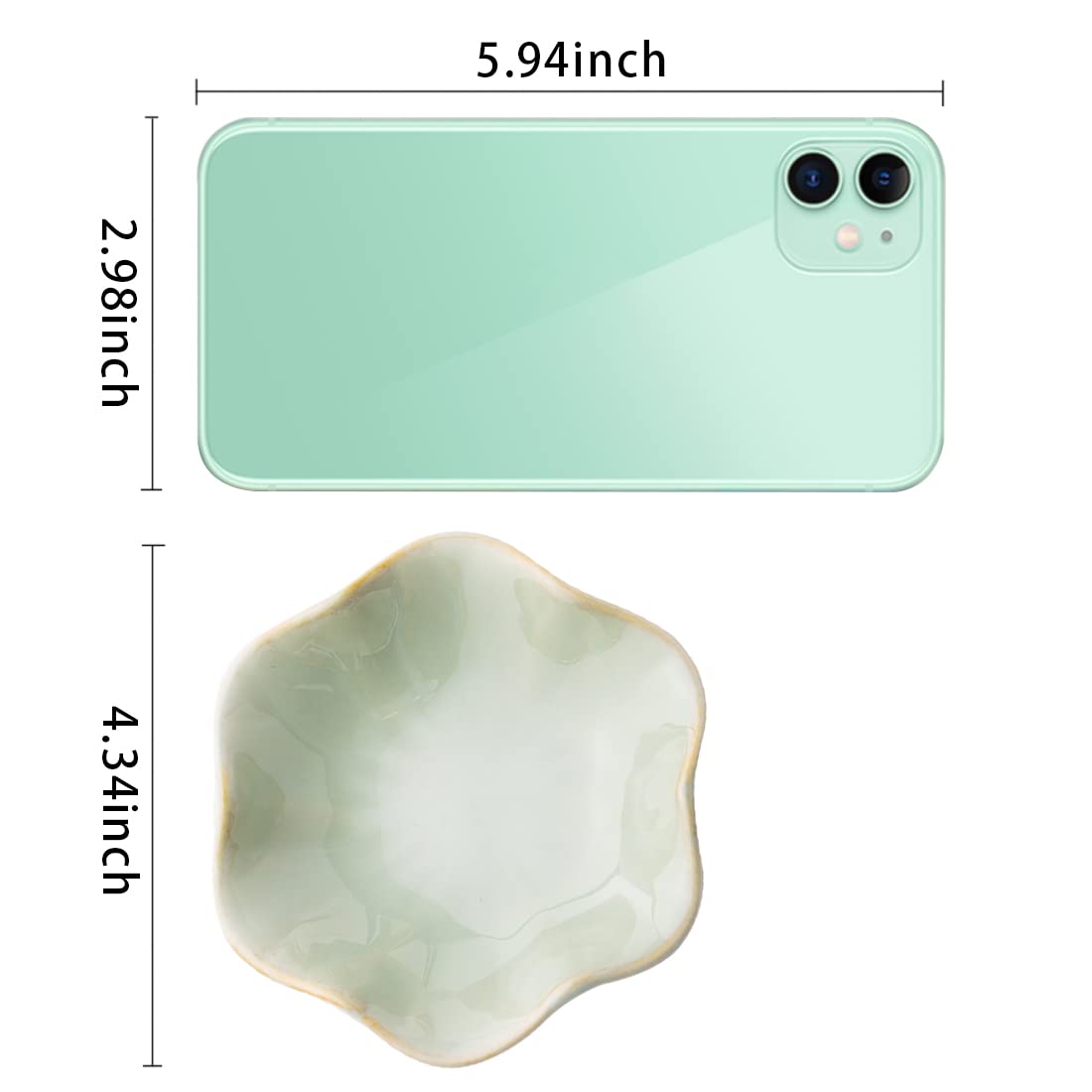Mecaikru Ceramic Trinket Dish, Ring Tray, Decorative Jewelry Dish for Earrings Necklaces Watch Keys, for Women, White Green