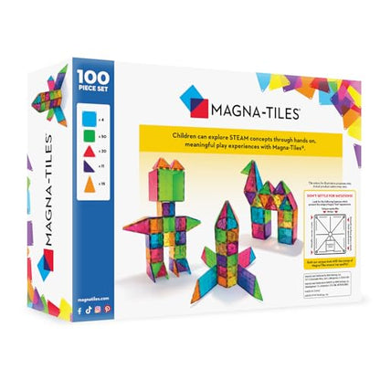 MAGNA-TILES Classic 100-Piece Magnetic Construction Set, The ORIGINAL Magnetic Building Brand, Rainbow