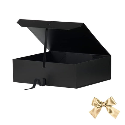GoooodGift Extra Large Gift Box Black with Ribbon 19x16x6 Inches, Gift Box with Lid Magnetic Closure, Groomsman Proposal Box, Rectangle Collapsible Gift Boxes for Wedding Gown (Matte Black)
