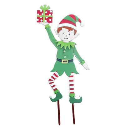 shenruifa Christmas Elf Garden Stake, Metal Gnome Yard Stake Wrought Iron Elf Ornament Yard Signs Decor Outdoor Holiday Decoration (a)