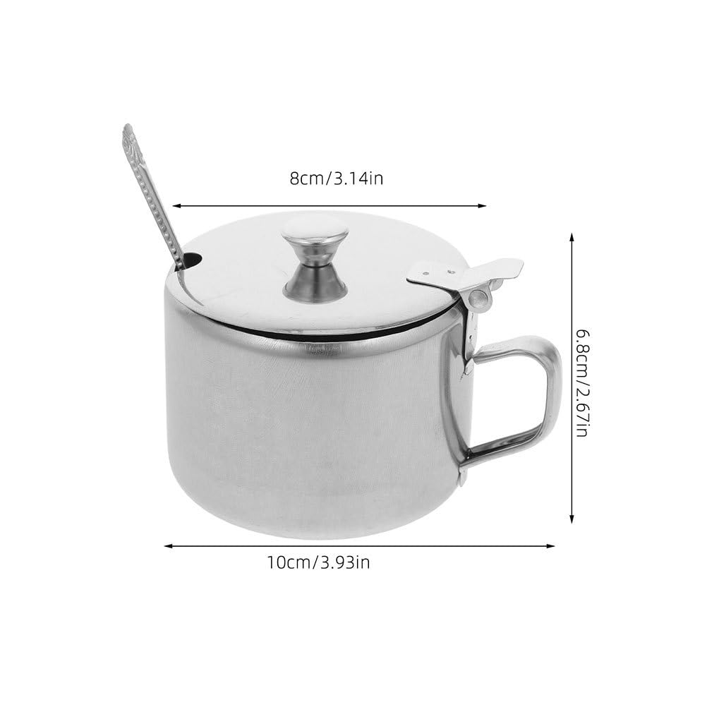 DEARMAMY Stainless Steel Sugar Bowl Set with Lid and Spoon 3-Piece Sugar Container for Kitchen Countertop Storage Holds Salt Pepper Spice 3.93 X 3.14 X 2.67 in