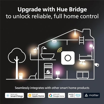 Philips Hue Smart Light Bulbs Starter Kit, Includes (1) Bridge, (2) 60W A19 Bulbs, White and Color Ambiance LED Color Changing Lights, 800LM, E26, Control with App or Voice Assistant