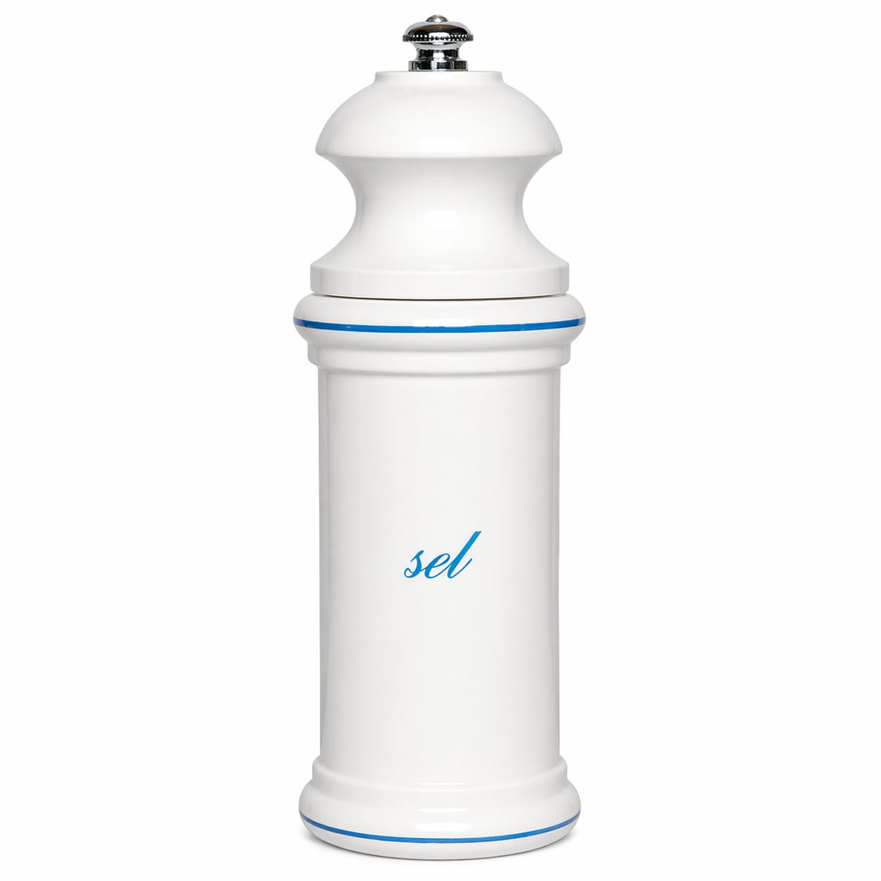 Fletchers' Mill Provencal Salt Mill, White with Blue "Sel" - 6 inch