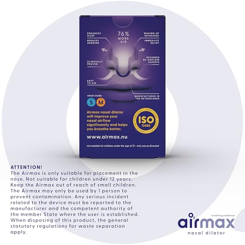 Airmax Nasal Dilator Trial Pack | Anti Snore Device | 76% More Air for Better Breathing & Snoring Relief | Guaranteed Fit (1x Small & 1x Medium)