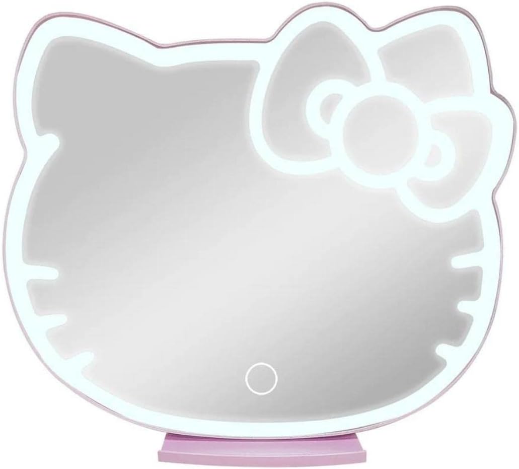 Impressions Vanity Supercute Hello Kitty Tabletop Desk Mirror with Lights and Touch Sensor Switch, Adjustable Tri Tone LED Lighted Makeup Mirror with Hidden Extendable Tray and Phone Holder