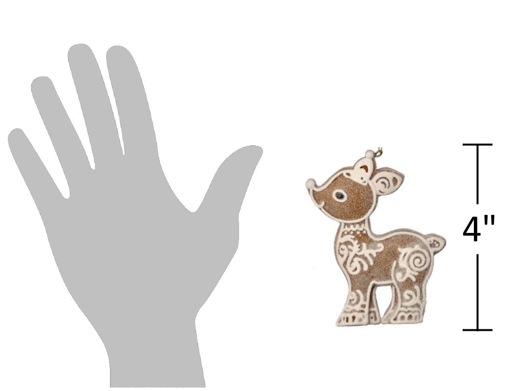 The Bridge Collection Resin Gingerbread Deer Ornament - 4" Glittery Reindeer Gingerbread Christmas Ornament