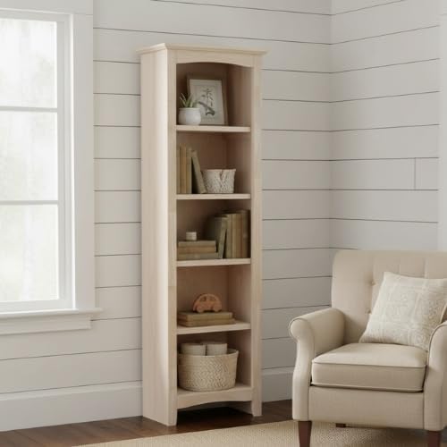 International Concepts Narrow Shaker Bookcase, 60-Inch High, Small Space