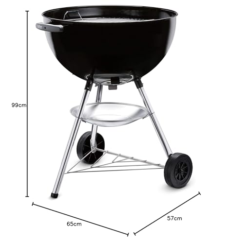 Weber Bar-B-Kettle Charcoal Barbecue/Porcelain-Enamelled Lid & Bowl, 57 cm Cooking Surface, Ash Collection Tray, Tripod Stand and Wheels, Black/Silver