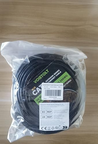 VOIETOLT Outdoor Cat 6 Ethernet Cable 50m, Water Resistant Direct Burial LLDPE UV Jacket - 24AWG 10Gbps High Speed Gigabit Internet Network Cable - CCA, UTP with 40 Ties - Black