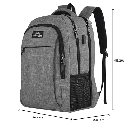 MATEIN Travel Laptop Backpack, Work Bag Lightweight Laptop Bag with USB Charging Port, Anti Theft Business Backpack, Water Resistant School Rucksack Gift for Men and Women, Fits 15.6 Inch, Grey