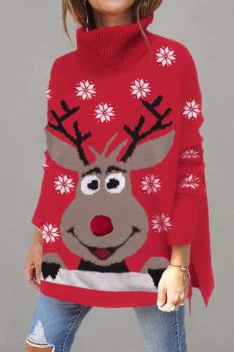 LILLUSORY Ugly Christmas Sweater Womens 2025 Oversized Long Tunic Cozy Winter Trendy Plus Size Poncho Dress Cute Pullover Turtleneck Fashion Work Festival Holiday Clothes Outfit Clothing