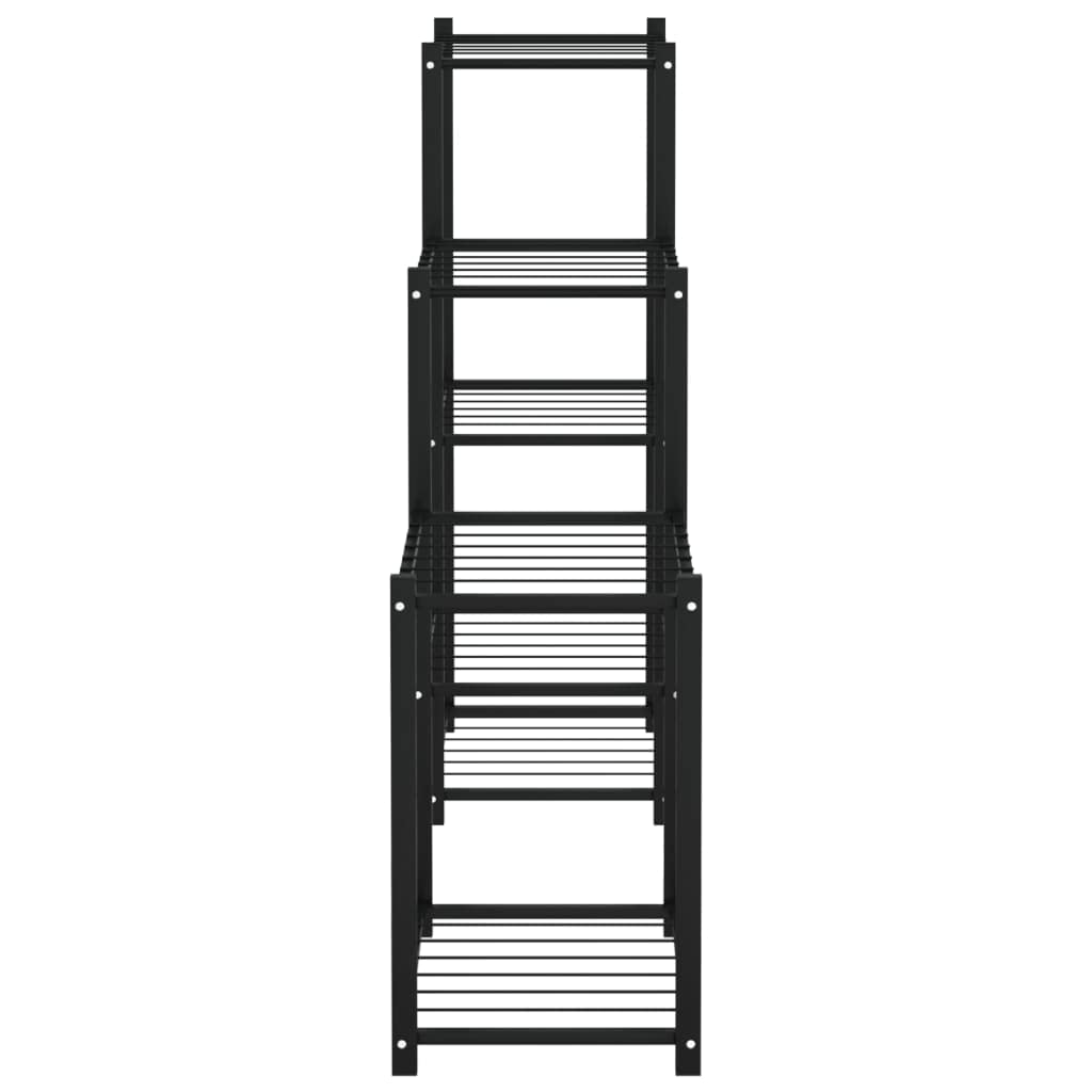 BUKSCYJS Black Powder-coated Iron Flower Stand with 5 Shelves, Medium Plant Display Rack for Indoor Outdoor Use, Space Saving Corner Design for Living Room Balcony, Durable Metal