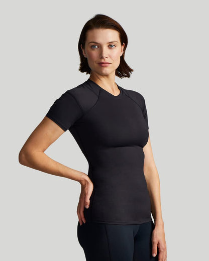 Tommie Copper Shoulder Support Shirt for Women, Posture Corrector Compression Shirt with UPF 50 Sun Protection, Women's Compression Shirt, Shoulder Compression, Shoulder Support for Women, Black S
