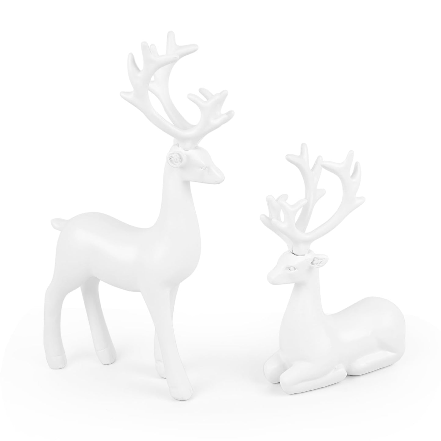 Bonlting 2 Pcs Christmas Resin Deer Statue Reindeer Figurines Elk Statues Deer Decorations for Living Room,Bedroom Office, Shelf, Cabinets (White)