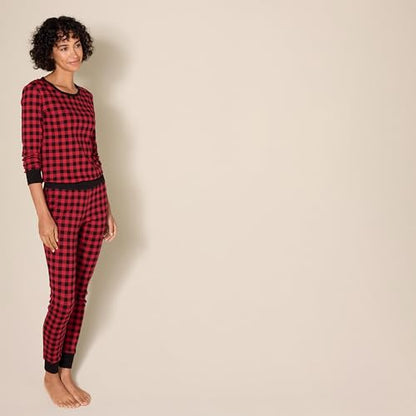 Amazon Essentials Women's Snug-Fit Cotton Sleepwear Pajama Set (Available in Plus Size), Classic Buffalo Check, X-Small