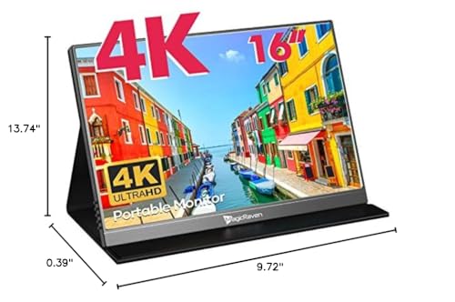 4K Portable Monitor, 16" 3840x2400 IPS Laptop Screen, 1500:1, 400 Nits Screen USB C HDMI Computer Gaming Display with Speakers & Smart Cover, Travel Monitor for PC Phone PS5/4 Xbox Switch