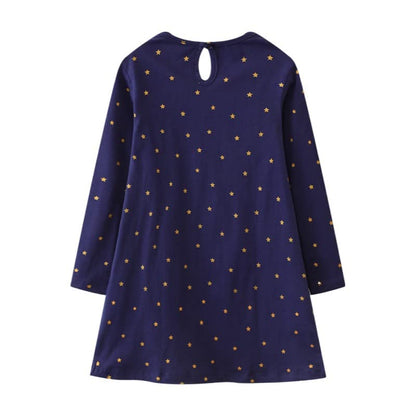Toddler Girl Long Sleeve Dress Christmas Elk Deer Blue Dot Cotton Casual Winter Clothes Shirt Dresses 2T