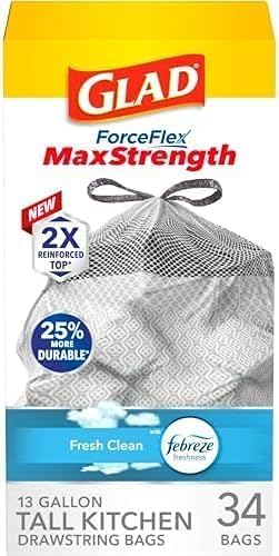 Glad Kitchen Trash Bags, 13 Gallon, Fresh Clean | ForceFlex MaxStrength | Tall