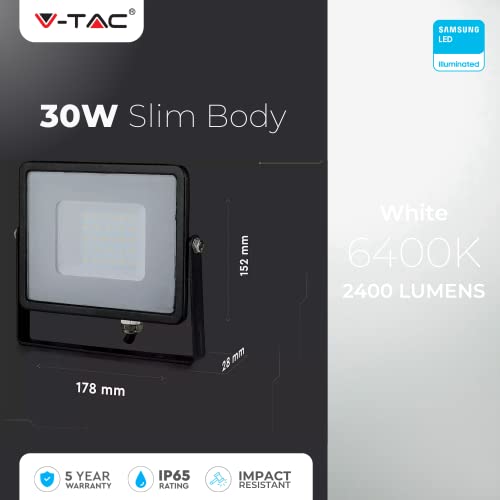 V-TAC LED Floodlight Outdoor 30W Flood Lights Outdoor | 2400 Lumens LED Work Light | Waterproof IP65 | White 6400K LED Flood Lights Outdoor for Garden Patio Driveway and more
