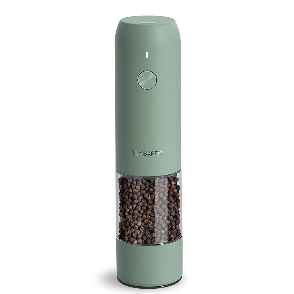 Electric Salt and Pepper Grinder, USB Rechargeable, Automatic Salt and Pepper Shaker, Adjustable Coarseness, Electric Pepper Mill, LED Light, Refillable, Kitchen Gadgets (Sage)