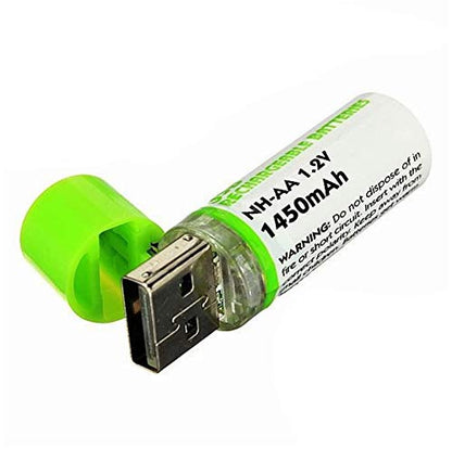 GreenEarth USB Rechargeable AA Batteries | 1450 mAh | Quick Charge USB Charger | 500 Cycles Reusable | NiMH Double A 1.2v (2 Pack)