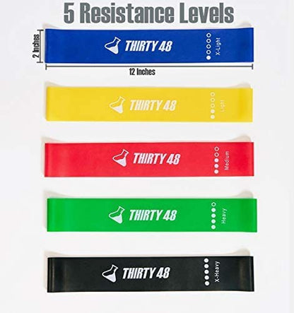 Thirty48 Gliding Discs Core Sliders and 5 Exercise Resistance Bands | Strength, Stability, and Training for Home, Gym, Travel | User Guide & Carry Bag