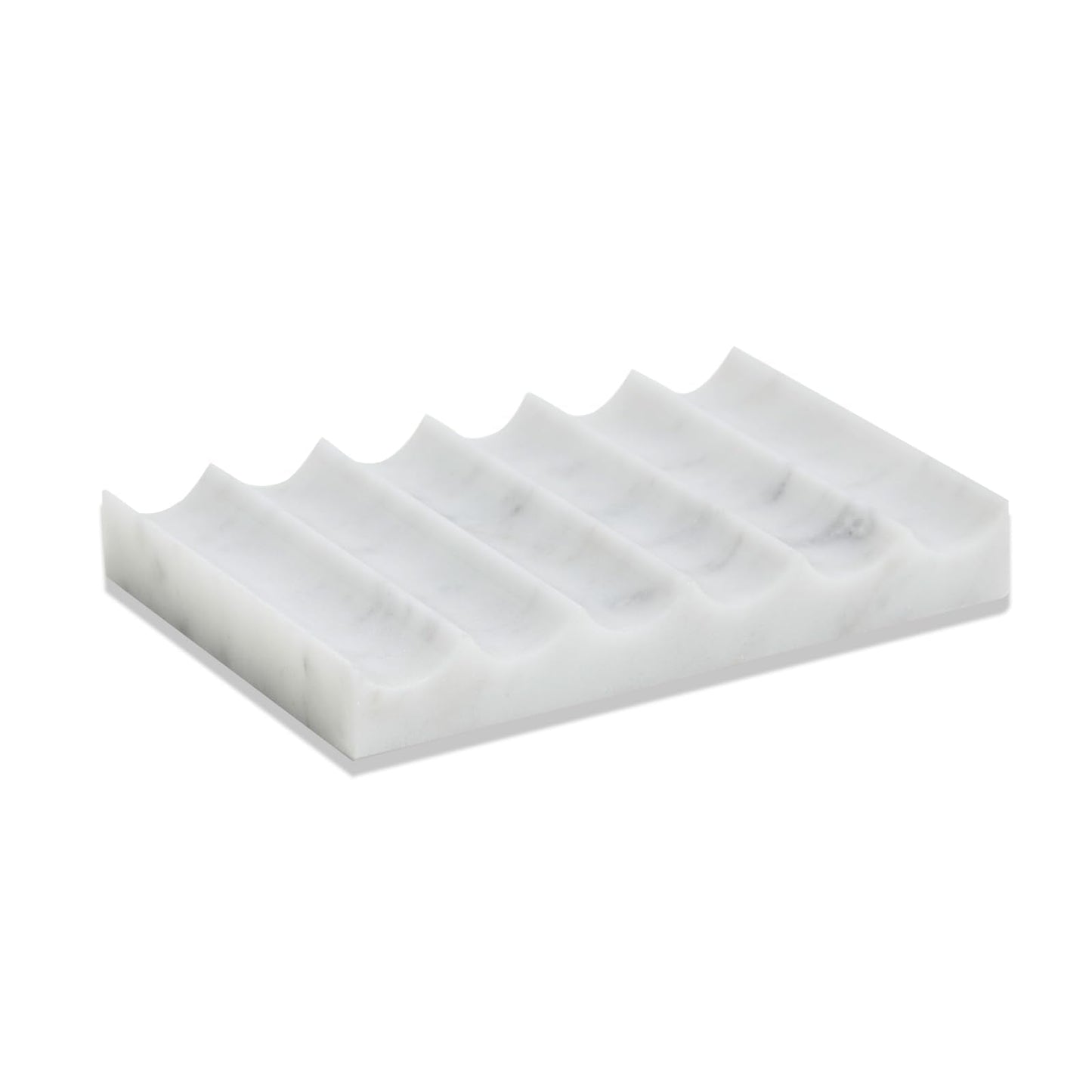 PHINILUX Luxurious Marble Soap Dish Jewelry Ring Tray - Rectangle Stone Soap Tray & Saver for Shower – Self Draining Soap Holder for Bathroom, Kitchen,Carrara White