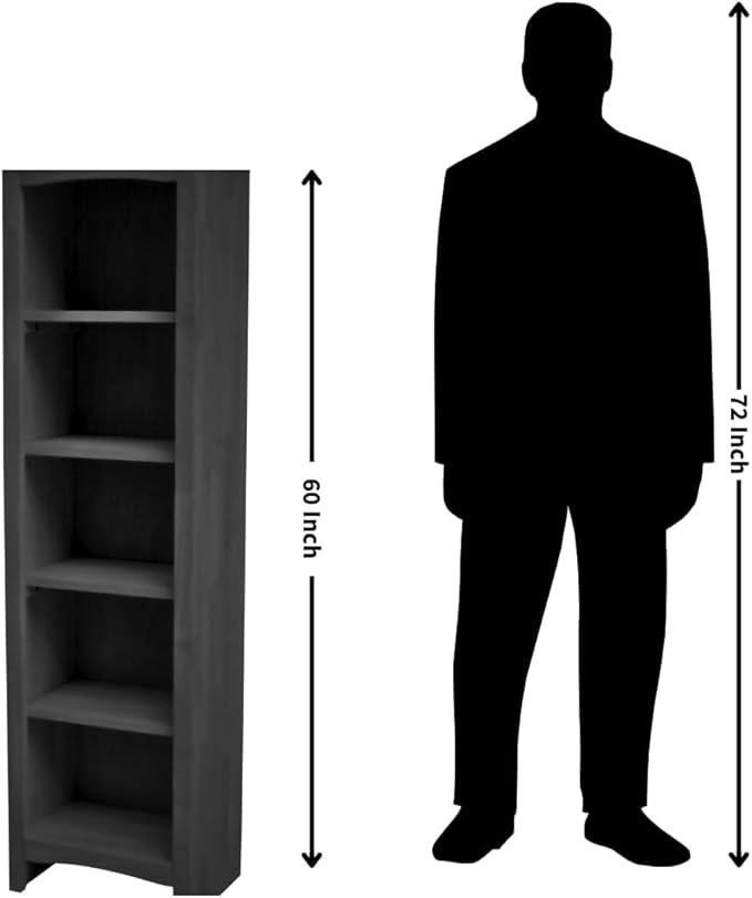 International Concepts Narrow Shaker Bookcase, 60-Inch High, Small Space