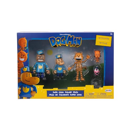 Dog Man Movie Action Figures Multipack Set by Jakks Pacific, Includes 6.3 cm Articulated Scale Figures - Inspired by the Dog Man Movie Toys, Lil Petey, Petey, Chief, and Flippy!