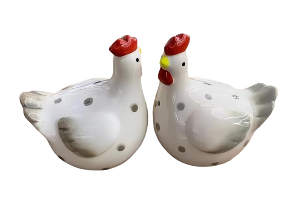 Ceramic Chicken Farmhouse Magnetic Salt & Pepper Shaker Set Home and Kitchen Dining Table Accessory For Party Hosting Barnyard Animals Collectibles