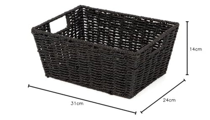 Compactor Cosmos Etna Basket - Stylish Black Woven Paper and Metal Frame Organizer - Medium Size (31X24X14 cm)